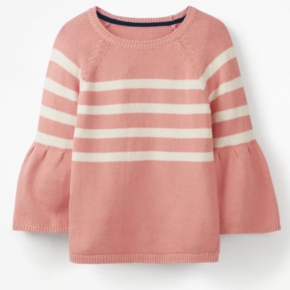 Boden Arianna‎ Sweater Pink Striped Bell Sleeve Cotton Blend Knit Medium